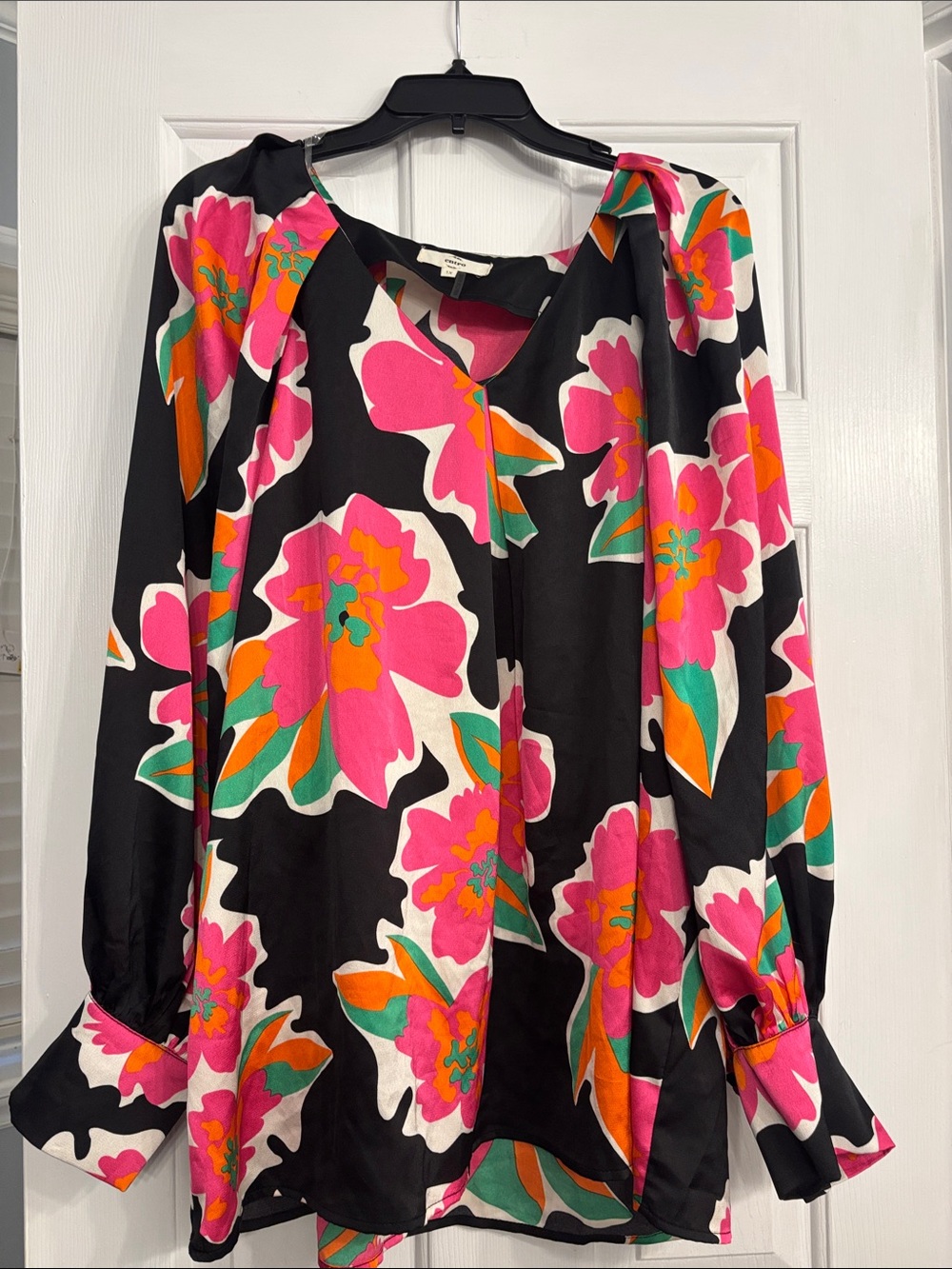 entro Black Blouse with Pink & Orange Floral Print